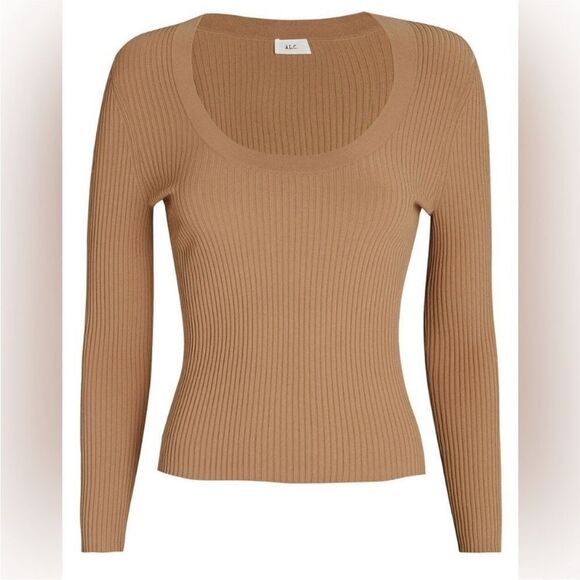 A.L.C. Ribbed Tan Long Sleeve Top, XL - Picture 4 of 12